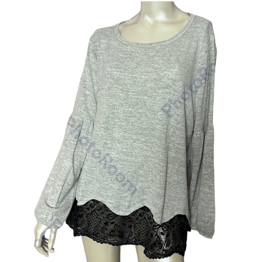 Maurices Gray Top with Black Lace Trim